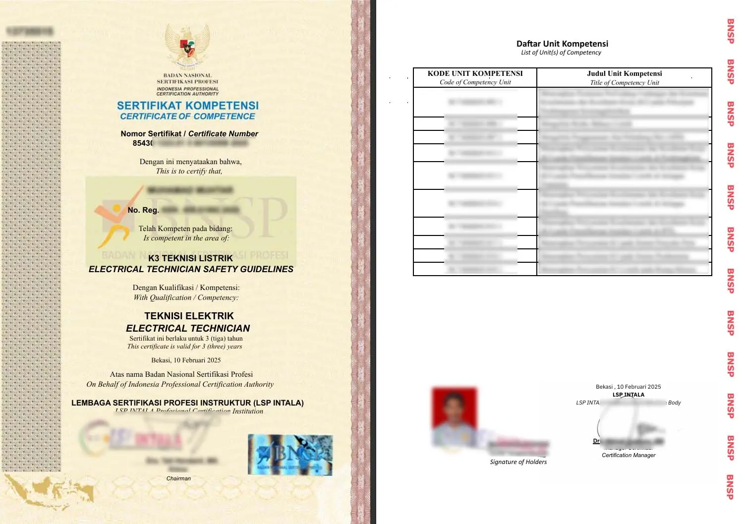 Sertifikat BNSP - K3 Teknisi Listrik