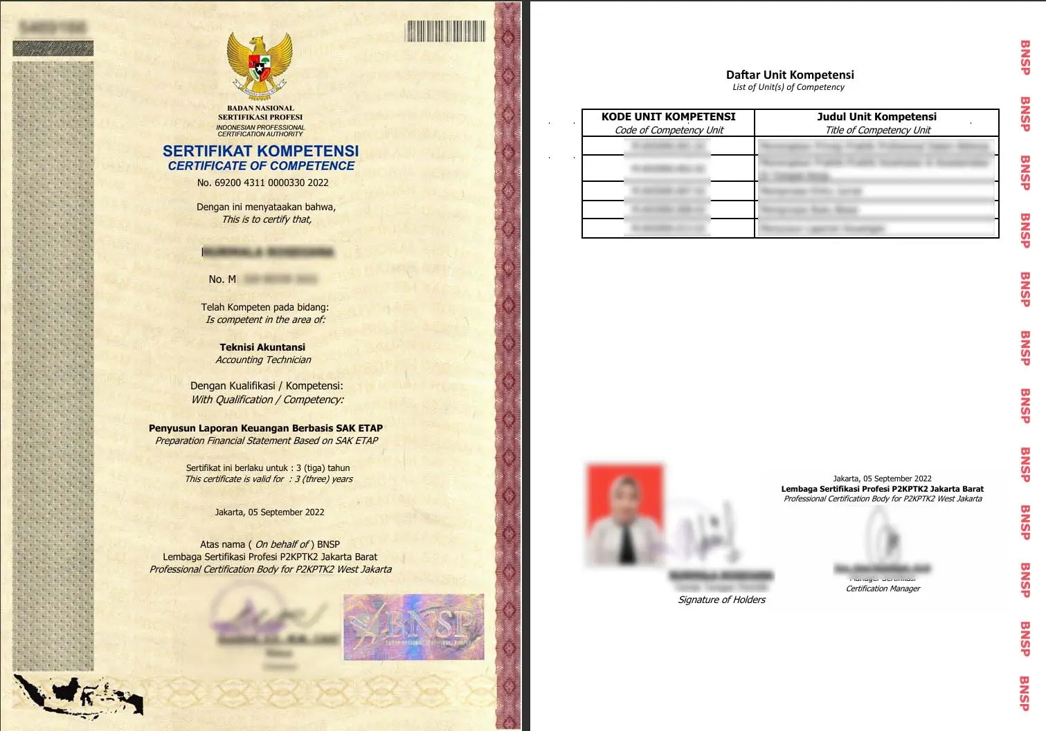 Sertifikat BNSP -  Teknisi Akuntansi