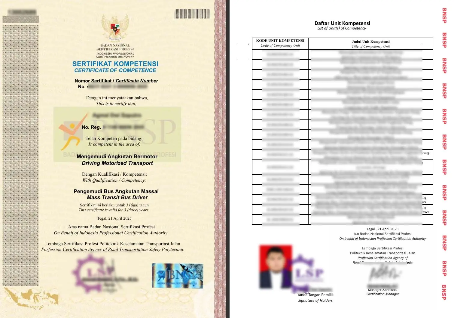 Sertifikat BNSP -  BUSS DRIVER ( Pengemudi Bus Angkutan Massal )