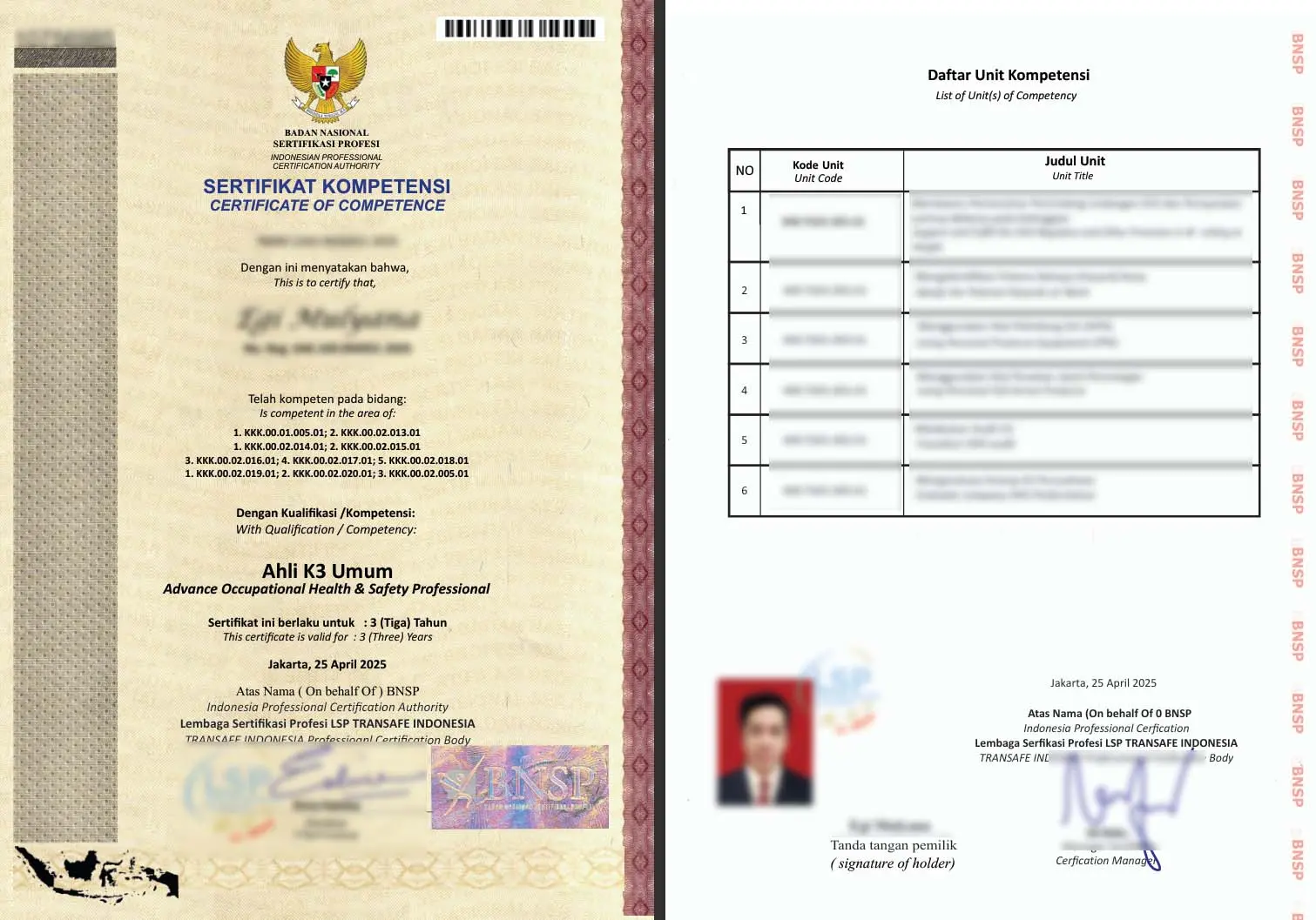 Sertifikat BNSP -  Ahli K3 Umum