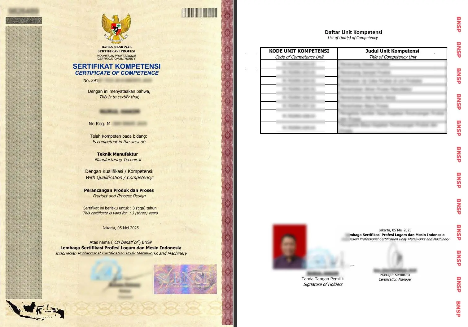 Sertifikat BNSP -  Teknik Manufaktur