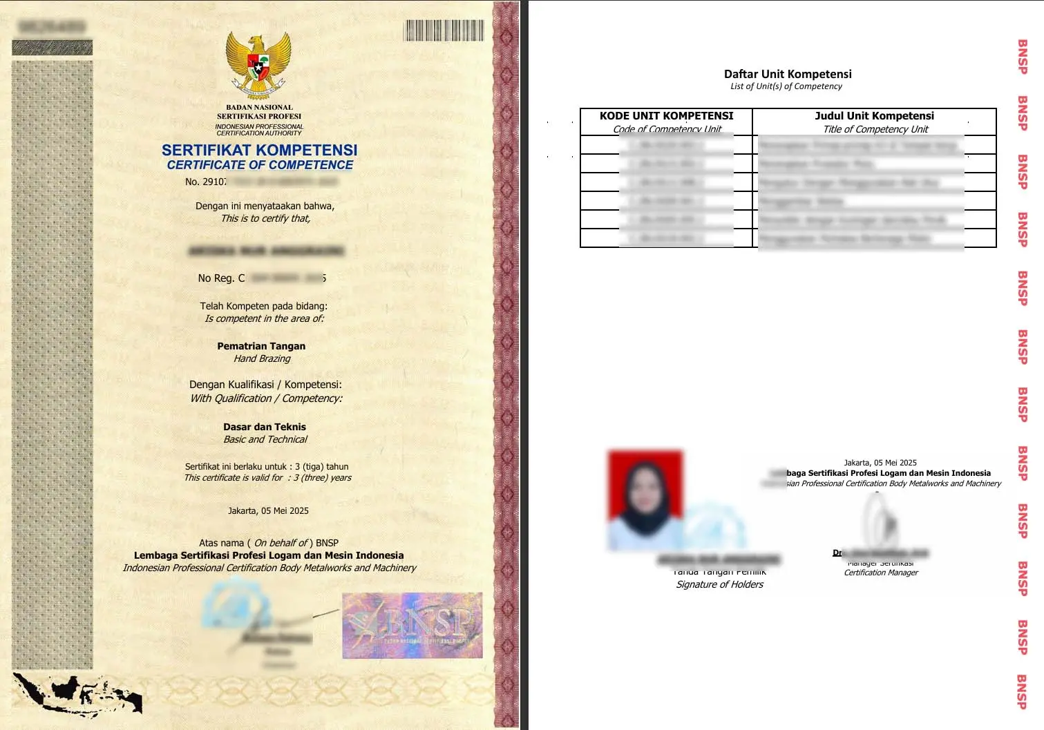 Sertifikat BNSP -  Pematrian Tangan ( Hand Brazing )